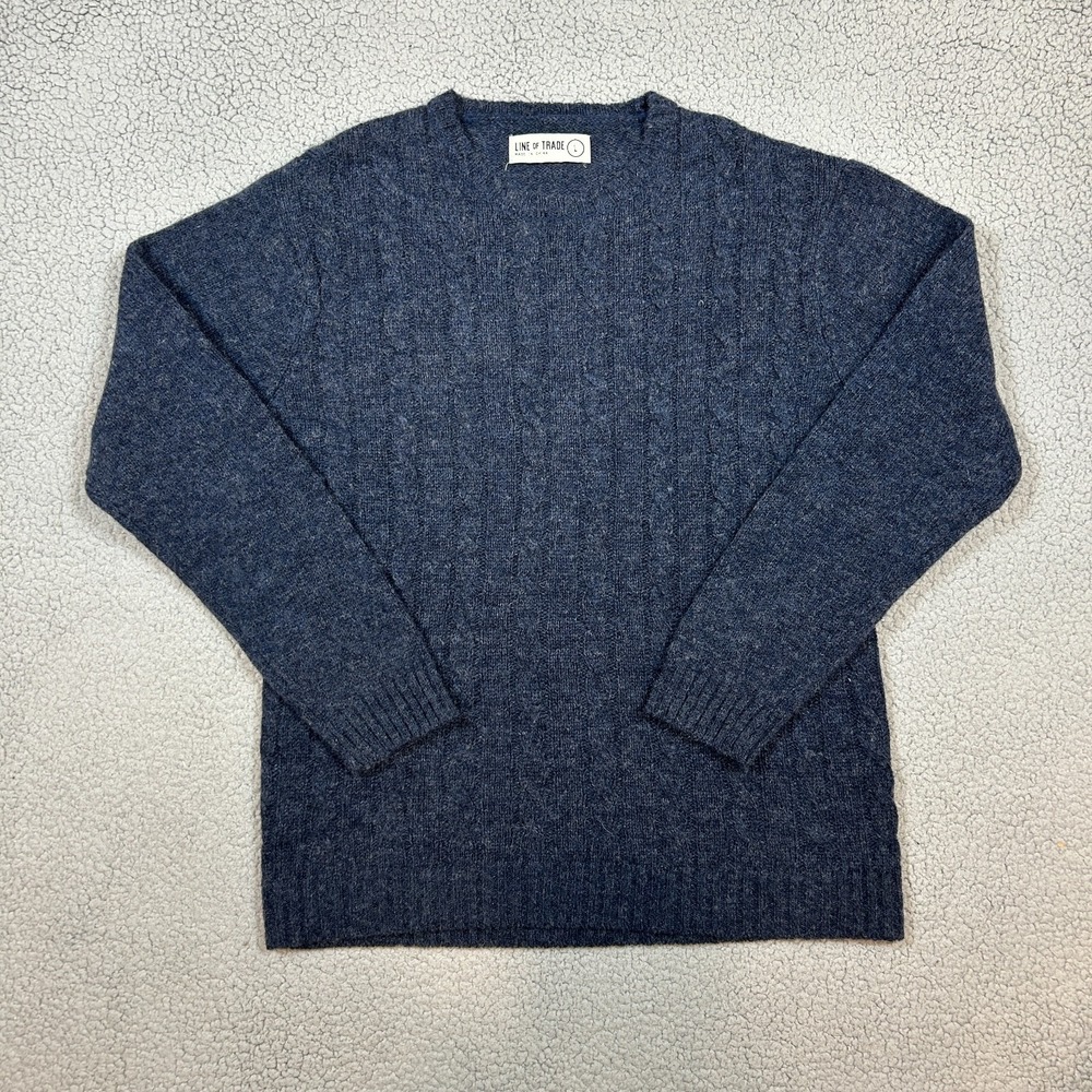 Line‎ Of Trade 100% Shetland Wool Navy Cable Knit Fisherman Sweater / Men's L